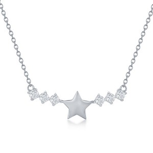 Bella Silver Sterling Silver, Star with CZ Sides Bar Necklace - Silver - 16+2 Inch - 1 of 2