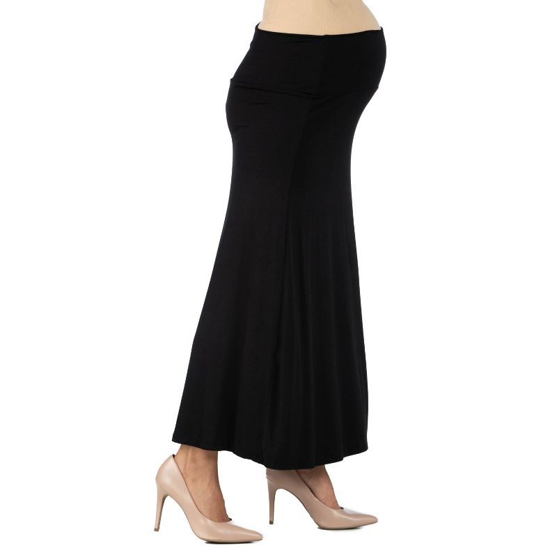 24seven Comfort Apparel Women's Maternity Elastic Waist Maxi Skirt, 3 of 6