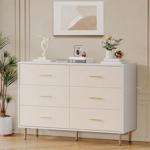 Nasitip 6 Drawer Dresser,Chest of Drawers with Gold Metal Handles,47.24''W Double Wooden Dresser/Storage Cabinet for Living Room, - 1 of 4