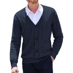 COOFANDY Men's Cardigan Sweater Cable Knit V Neck Button up Sweaters Ribbed Cardigan Sweater with Pockets - 1 of 4