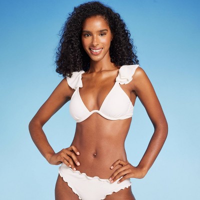 Women's Contrast Binding One Shoulder Bralette Bikini Top - Shade & Shore™  Off-white D/dd Cup : Target