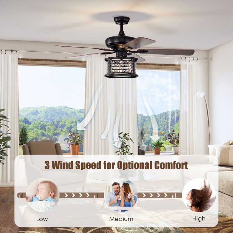 Costway 52'' Ceiling Fan with Light Reversible Crystal Ceiling Fan Lamp W/Remote Control, 3 of 11