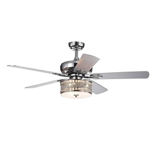 Warehouse Of Tiffany Davrin 5-Blade 52" Chrome Lighted Ceiling Fans with 3-Light Crystal Drum Lamp with Remote Control - 1 of 2