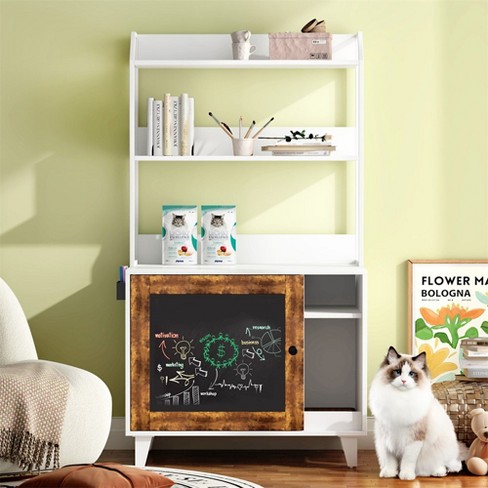 Hidden Cat Litter Box Furniture With 2 Storage Shelves And Graffiti Door Wood Cat Litter Box Enclosure Indoor Cat House Fit Most Of Litter Box Target