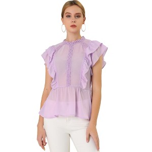 INSPIRE CHIC Women's Butterfly Sleeve Lace Inset Chiffon Peplum Blouse - 1 of 4