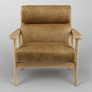 Art Leon Modern Leather and Oak Accent Chair - 1 of 4