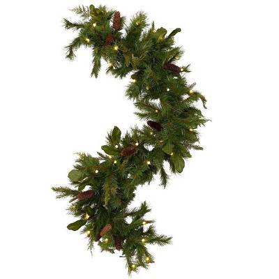 Plow & Hearth - Lighted Magnolia Garden Evergreen Garland with 35 Lights