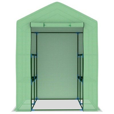 Green 56.3" x 76.8" Steel Frame Greenhouse with Shelves