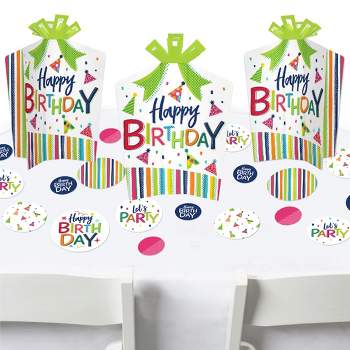 Big Dot of Happiness Cheerful Happy Birthday - Colorful Birthday Party Decor and Confetti - Terrific Table Centerpiece Kit - Set of 30