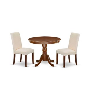 Round Dining Table Set 36 Inch - 3Pc Coastal Craftsman Table & Chairs - Linen Fabric Cream - 1 of 4