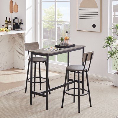 VYNXARIA Table Set with 2 Bar stools PU Soft seat with backrest,Gray