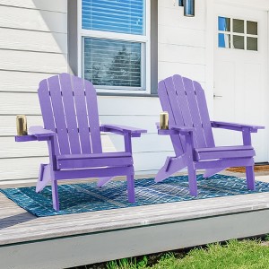 Sonkuki 2-Pack Folding Adirondack Chair Patio Outdoor Plastic Fire Pit Chair Weather Resistant for Lawn, deck and Backyard - 1 of 4