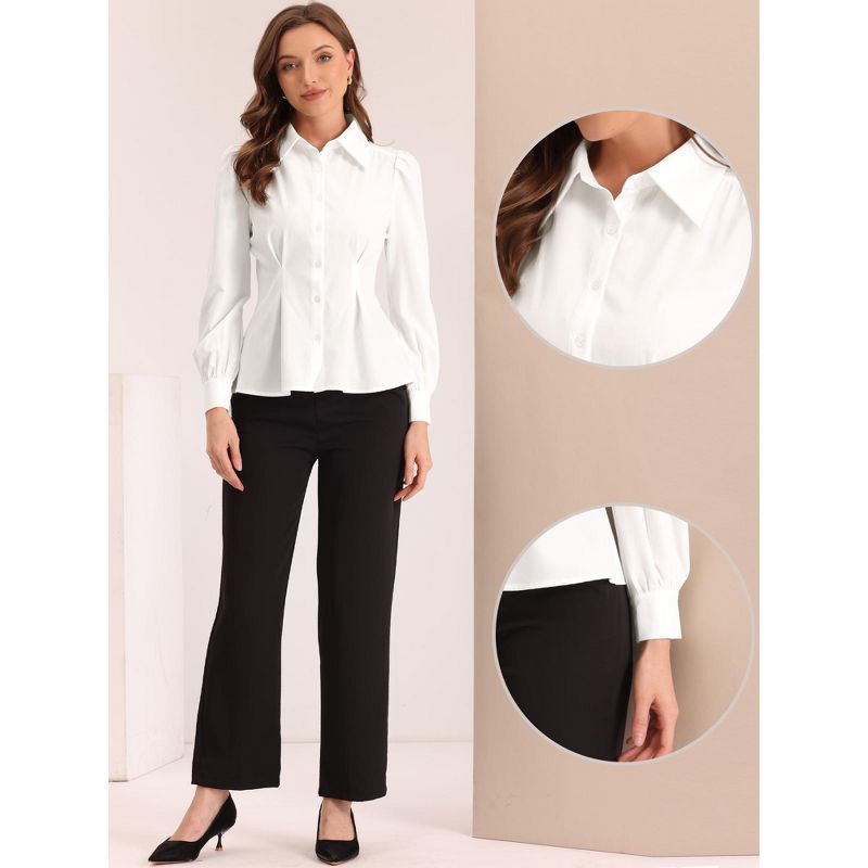 Allegra K Women's Long Sleeve Button-Up Ruffle Office Work Blouse, 2 of 6