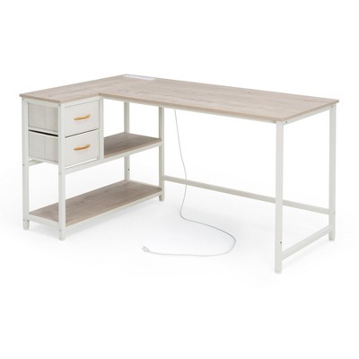 Crestlive Products L-Shaped Desk with Drawers - 55 in Reversible White Office Desk Computer Desk with USB Ports,Storage and Bookshelf