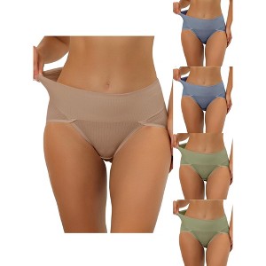 Allegra K Women's Ribbed High Waist Tummy Control Available 5 Packs in Plus Size Briefs - 1 of 4