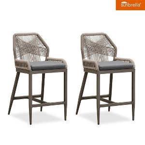PURPLE LEAF Patio Sunbrella Bar Stools Set of 2 Handwoven Wicker Bar Height Stool Modern Aluminum Outdoor Wicker Barstools with Back and Cushion - 1 of 1