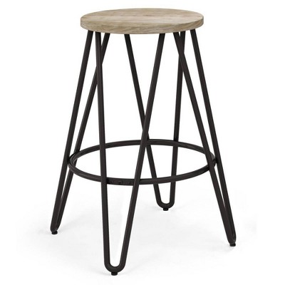 WyndenHall 24" Kendall Metal Counter Height Barstool with Wood Seat Natural/Black: Scandinavian Style, Fixed Height