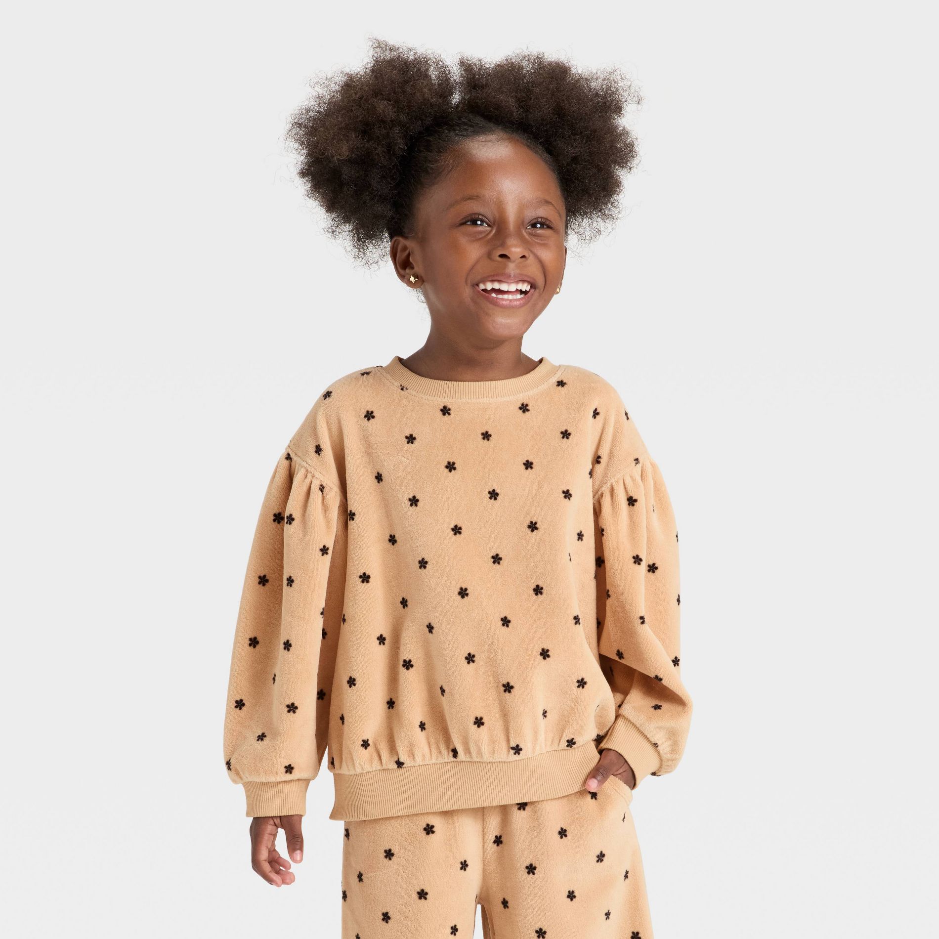 Toddler Girls' Velour Sweatshirt - Cat & Jack™ Light Brown 2T
