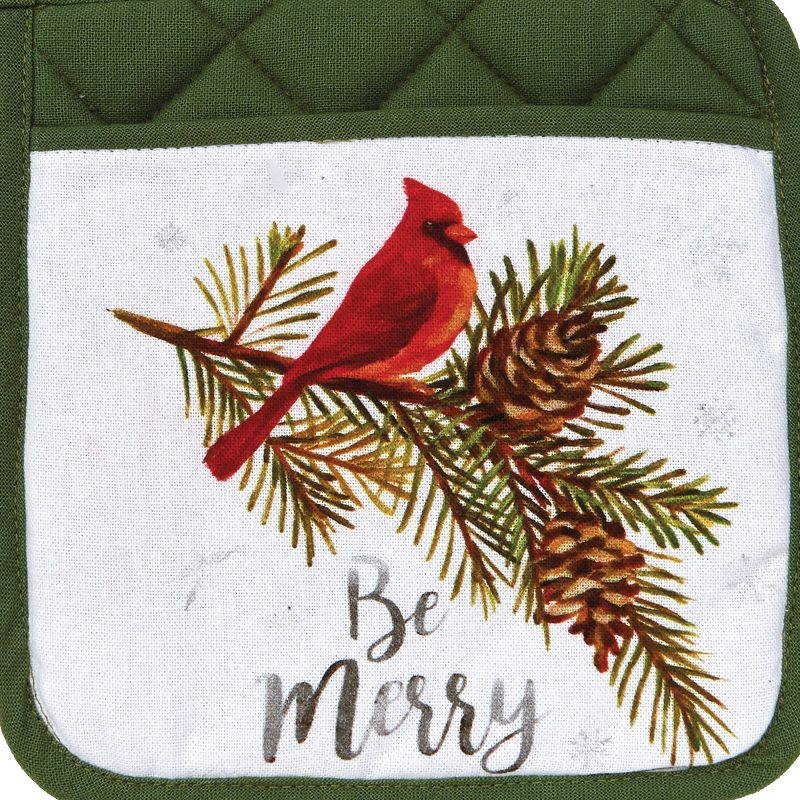C&F Home "Be Merry" Sentiment with Red Cardinal Sitting on Branch Printed Potholder Gift Set., 3 of 5
