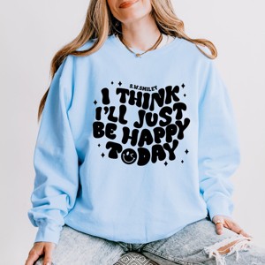 Simply Sage Market S.W.Smiley I'll Just Be Happy Today Lightweight Garment Dyed Sweatshirt - 1 of 4