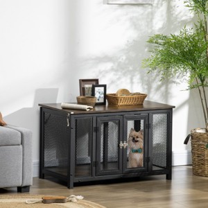 Furniture Style Dog Crate End Table for Small Dogs,Indoor Wooden Pet Kennel with Flip Top–LAOTIES - 1 of 4