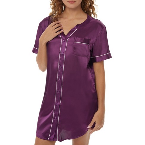 Adr Women's Satin Nightshirt, Short Sleeve Sleep Shirt, Pajama Top