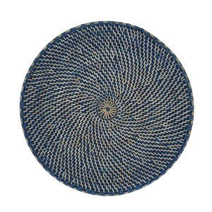 Saro Lifestyle Textured Rattan Placemat (Set of 4), 15"x15", Blue - 1 of 4