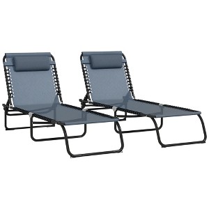 Outsunny Folding Chaise Lounge Pool Chair with 4-Position Reclining Back, Pillow, Breathable Mesh & Bungee Seat - 1 of 4