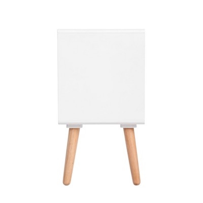 White and Natural Wood Midcentury Modern Side Table with Storage