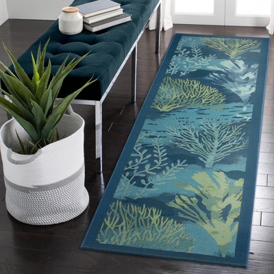 Blue Coral Garden Flat Woven Synthetic Indoor/Outdoor Rug