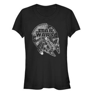 Juniors Womens Star Wars Line Art Millennium Falcon T-Shirt - 1 of 3