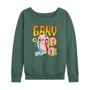 Women's - SpongeBob SquarePants - Gary The Snail Lightweight French Terry Wide Neck Long Sleeve Shirt - 1 of 4
