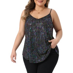 Women's Plus Size Spaghetti Strap Glitter Metallic Concert Outfits V Neck Camisoles - Agnes Orinda - 1 of 4