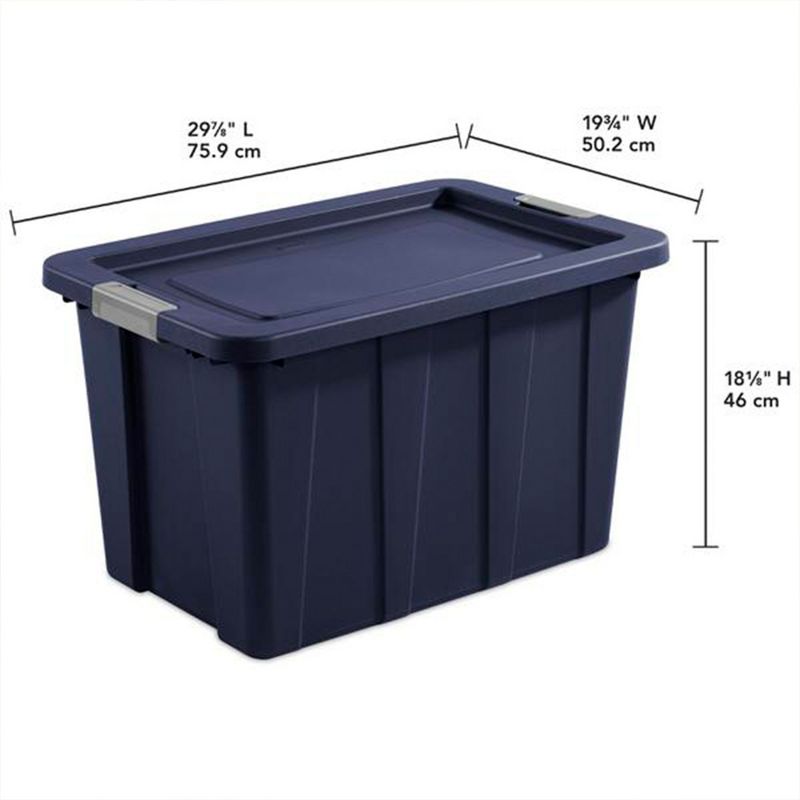 Sterilite Tuff1 30 Gallon Plastic Stackable Basement Garage Attic Storage Organizer Tote Container Bin with Latching Lid, Dark Indigo Blue (4 Pack), 6 of 8
