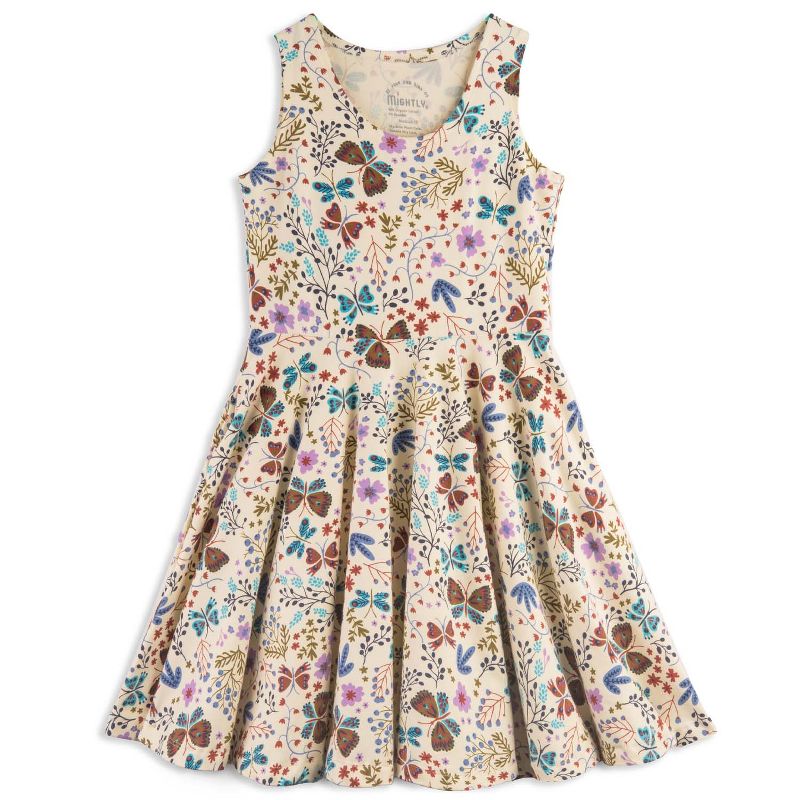 Mightly Girls Fair Trade Organic Cotton Sleeveless Twirl Dress, Botanical Floral, 1 of 8