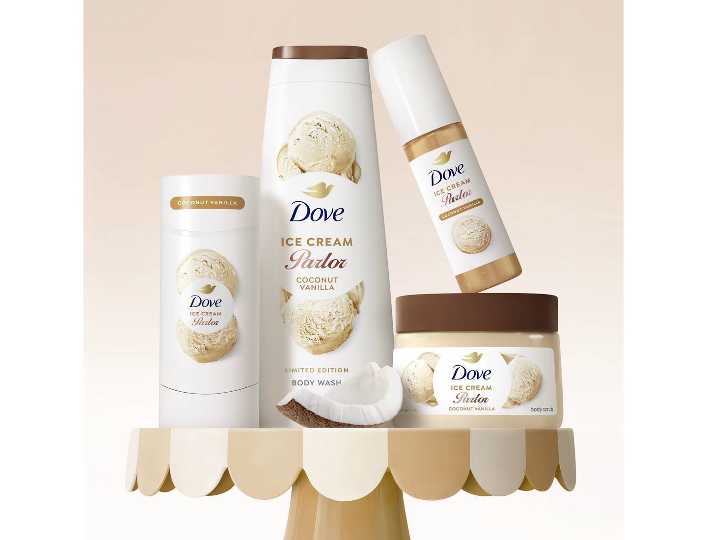 Гель для душа Dove Beauty Ice Cream Parlor, Coconut Vanilla, 20 fl oz, цвет: Кремовый — фото 5
