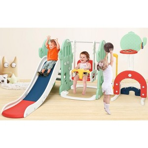 7-in-1 Indoor Slide and Swing Set, Freestanding Toddler Slide Climber Playset for Kids with Adjustable Swing - 1 of 4