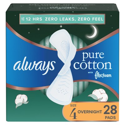 Always Pure Cotton Overnight Pads with Wings - Size 4