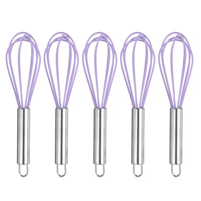Unique Bargains Silicone Stainless Steel Non-Stick Coated Heat-Resistant Whisk 5 Pcs