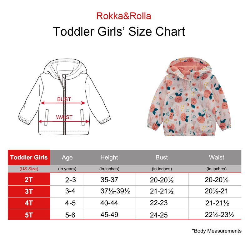 Rokka&Rolla Toddler Girls' Fleece Lined Full Zip Windbreaker Rain Jacket, 2 of 11