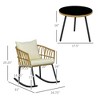 Wicker Outdoor Rocking Chair Set, 3 Piece Patio Bistro Set with 2 Porch Rocker Chairs, Glass Top Coffee Table and Cushions, Patio Conversation Set - 3 of 4