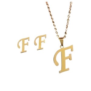 Initial Letter Pendant Necklace Earrings Set for Women Gold Plated Stainless Steel by Ginger Lyne - 1 of 4