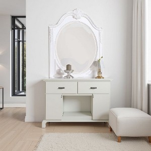 Royal Hampton Dresser Mirror, 42 Inch Carved Frame, Classic White Solid Wood - 1 of 4