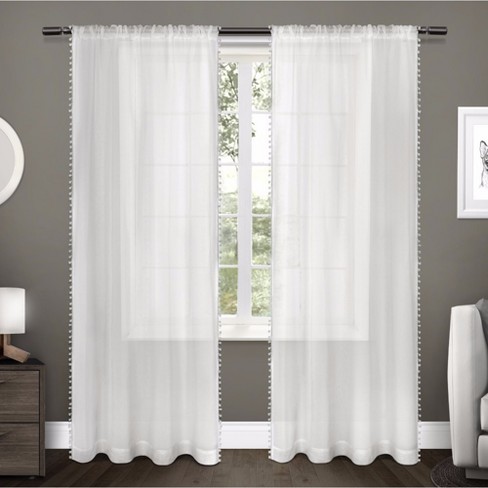 Sheer Pom Pom Curtain Panels Pair White 54 X96 Exclusive Home