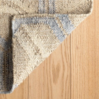 Blue and Natural Flat Woven Cotton Jute Rug, 3' x 5'
