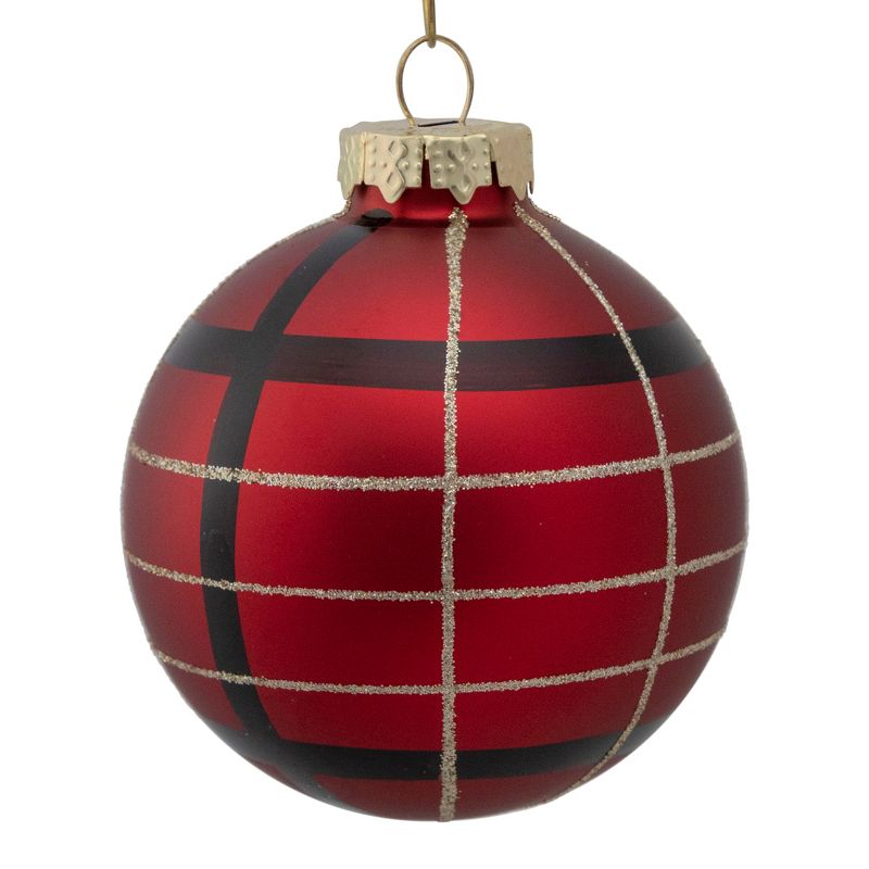 Northlight 4ct Red, Black and Gold Plaid Glass Ball Christmas Ornaments 3.25", 3 of 4