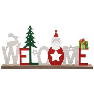 Northlight Wooden "Welcome" Christmas Sign - 16" - Red and White - 1 of 4