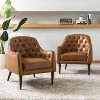 Set of 2 Justo 28.5 Wide Tufted Genuine Leather Wood Legs Accent Barrel Chair for Living Room with solid wood legs| ART OF LIVING DESIGNS - 2 of 4