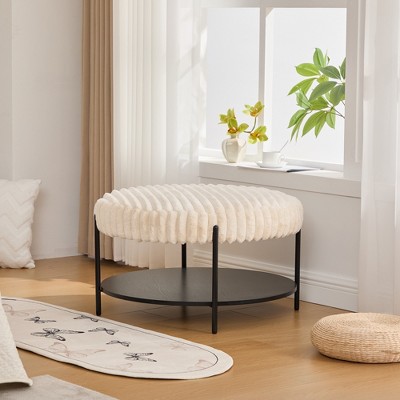 30.9"W Upholstered Round Ottoman, Coffee Table with Metal Legs, Bedroom Bench for End of Bed, Footstool for Living Room Bedroom Entryway Hotel