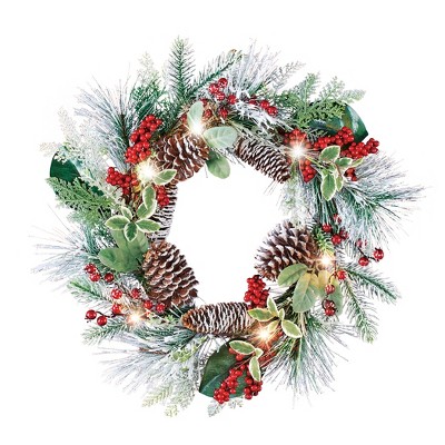 Collections Etc Winter Pine Led Lighted Artificial Front Door Wreath   GUEST 036289d8 614d 4121 97c0 91aaa97d6117